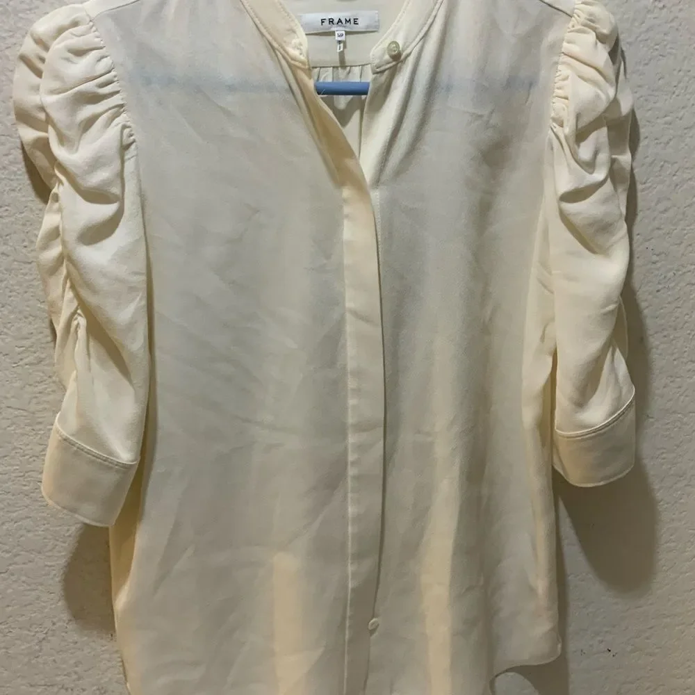 FRAME Gilian 100% Silk Puff-sleeve Top In white size small